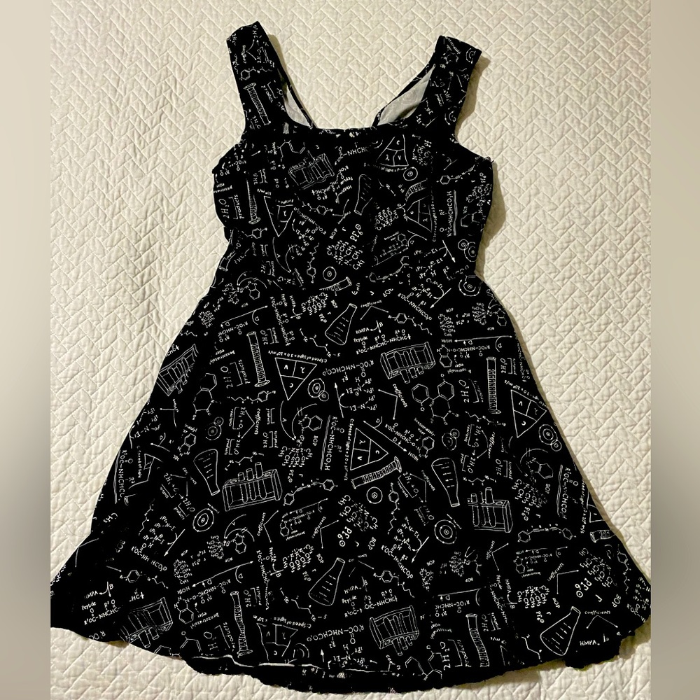 Black Science Math A-line skater dress from Hot Topic! Lace details, tie bodice